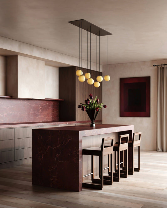 Moraine 7 Light Installation | Hand-Finished Brass, Warm-Toned Glass 0