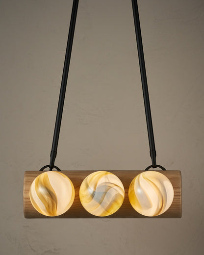 Nina 6-Light Chandelier | Organic Glass Shades, Solid Wood Base 56
