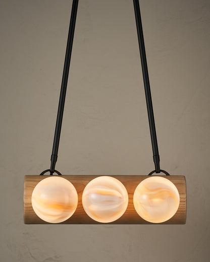 Nina 6-Light Chandelier | Organic Glass Shades, Solid Wood Base 65